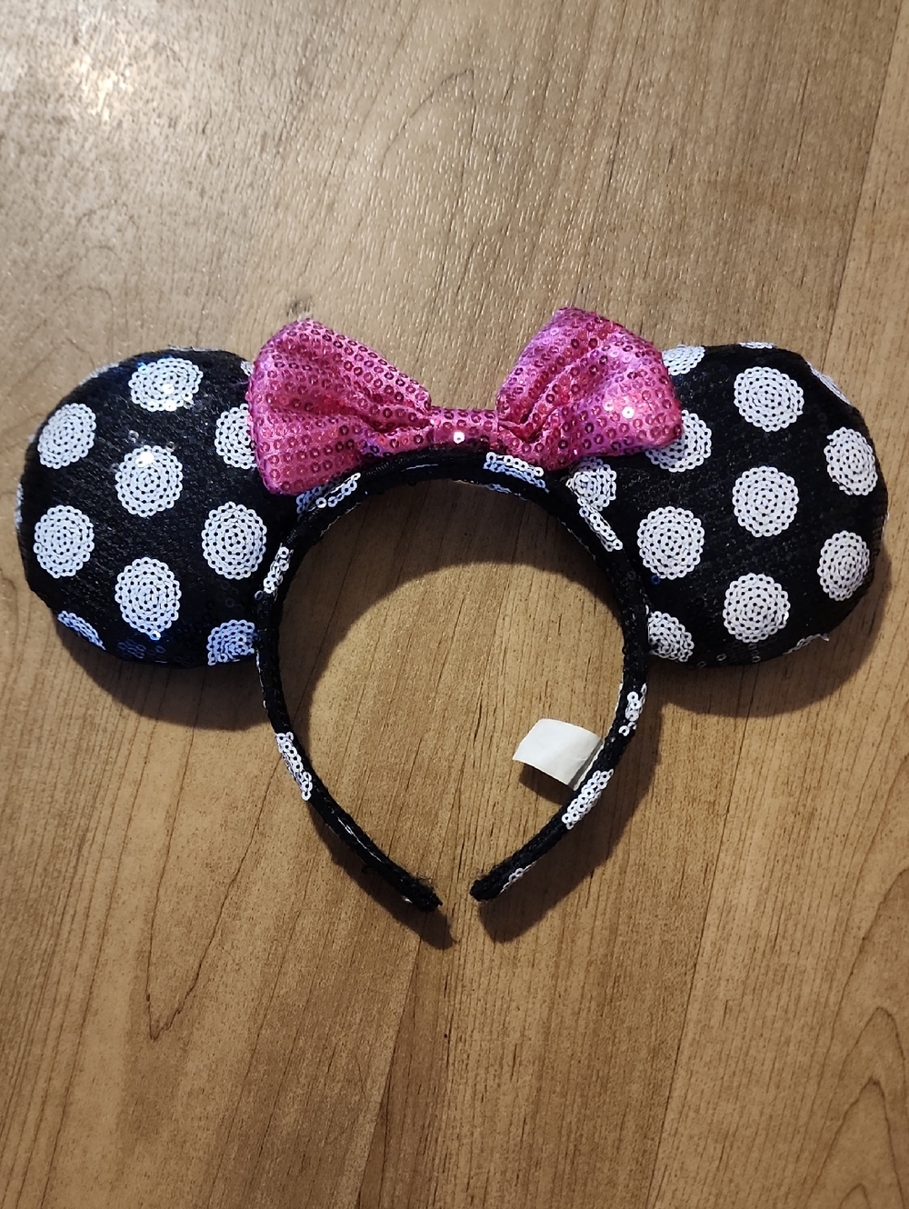 Disney Minnie Mouse Polka Dot Sequin Ear Headband with Pink Bow - Picture 1 of 9
